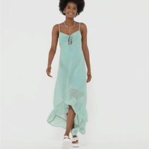 NEW High-Low Hem Chiffon Midi Dress Aqua Small